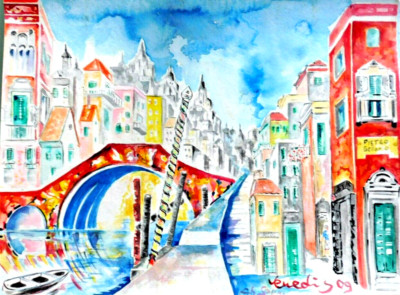 Original Hand Aquarell Venedig 48cm x 36cm Eva-Maria Sehm Italien Reise Unikat
