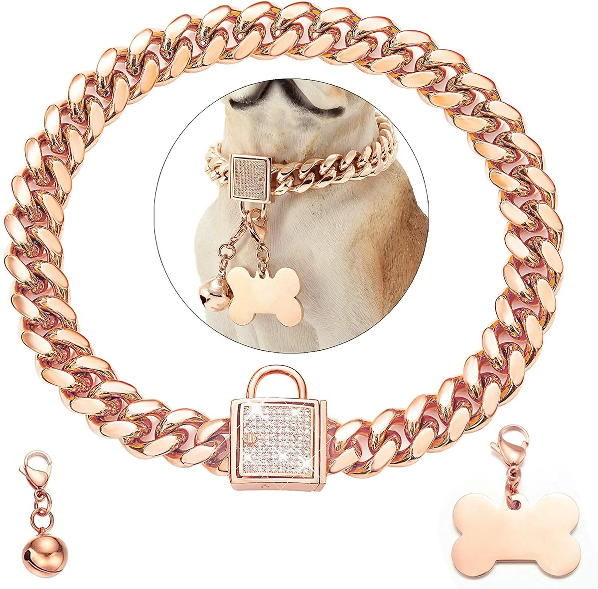 Rose gold dog choker chain sale