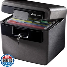 Black Fireproof and Waterproof Safe, File Folder and Document Box with Key Lock