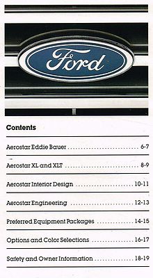 1988 Ford Aerostar Van Wagon Brochure w/ Color Chart | Eddie Bauer