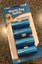 PET INC. 4 Pack WASTE BAG REFILLS New  Improved STRONGER BAGS Dogs Cats NEW 