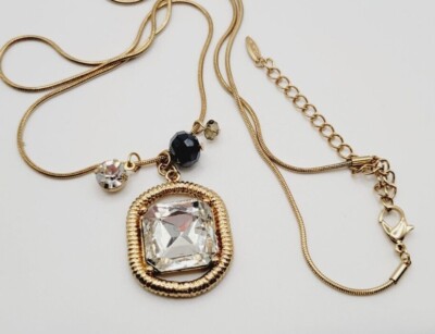 Gold Tone Long Chain Necklace with Pendant and Beads marked VCLM