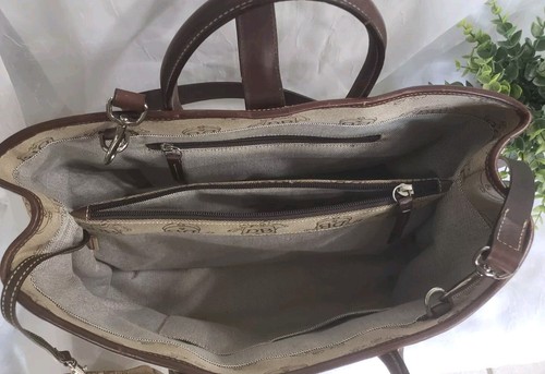 DOONEY & BOURKE Double Handle Signature Tan Canvas & Leather Trim Logo Tote READ - Picture 5 of 23