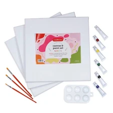 Incraftables Canvas and Paint set for Adults. Acrylic Painting Kit with 3 Canvas