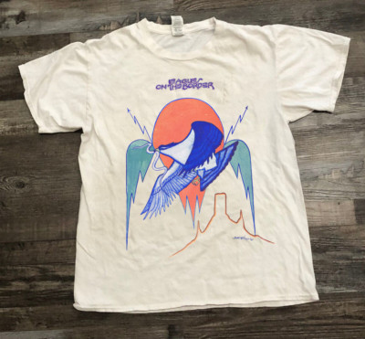 70s Eagles On The Border Tour, Off-White Color, Vintage Rare 1974 T-Shirt 100860