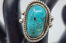Genuine Handmade Native American Sterling Silver Turquoise Ring Size 8