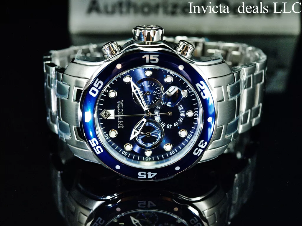 Invicta Men s 48mm Pro Diver SCUBA Chronograph BLUE DIAL Silver