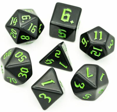 Orcish Green Script Dice Set Poly RPG DnD Dice Dungeons Dragons AD&D Pathfinder