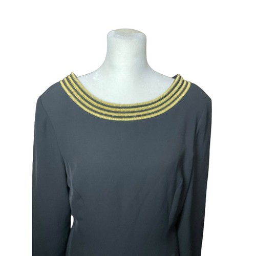 Bloomingdales Womens Long Sleeve Scoop Neck Dress Black Gold 8P Nautical Vintage - Picture 2 of 12