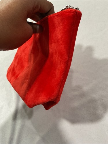 Kiehl's Red Soft Velvet Makeup Bag Cosmetic Pouch Holiday White Embroidery - Picture 3 of 6