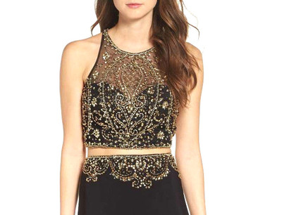 slim fit dress slacks Embellished Corset A-line Mini Dress in Black Gold Foil main image 0