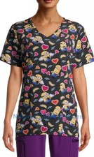 Despicable Me Scrub Top Womens M Black Minions Hearts Pockets Medical Nursing