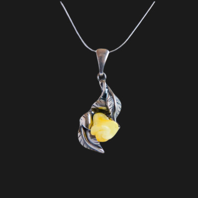 Baltischer Butterscotch Bernstein Rose Anhänger Halskette in 925 Sterling Silber