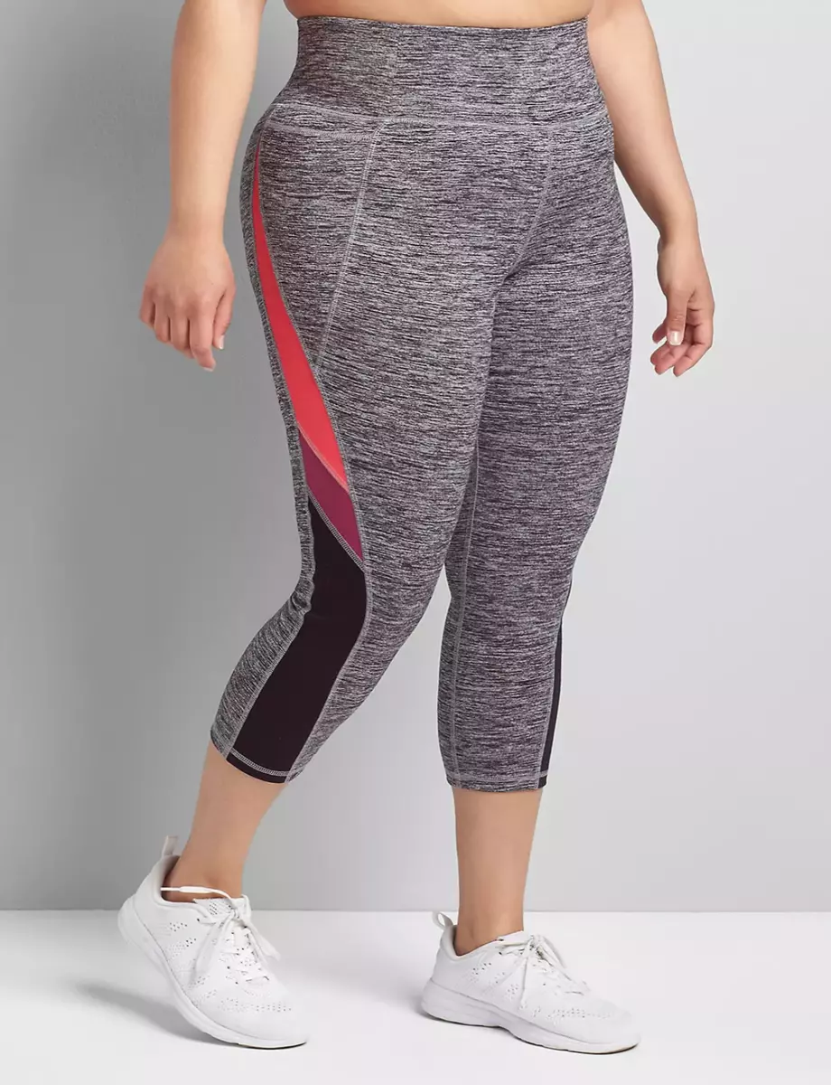 LANE BRYANT LIVI SPACE DYE COLORBLOCK HIGH-RISE WICKING CAPRI