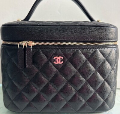 New CHANEL 23S Black Caviar Beauty Vanity Case Top Handle Travel