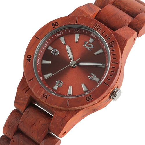 Lässige rote Sandelholz Holzuhr Quarzuhren für Herren Vollholz Armband - Bild 7 von 9