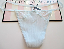 VICTORIA'S SECRET Cotton V-String Thong Panty S M L XL Blue NWT Pointelle VS