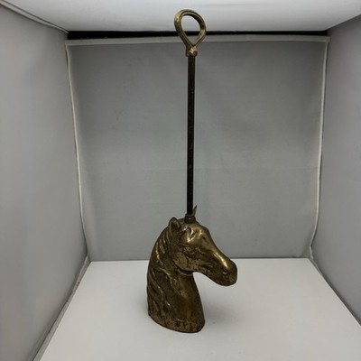 Vintage Brass Horse Head Door Porter or Door stop with Handle