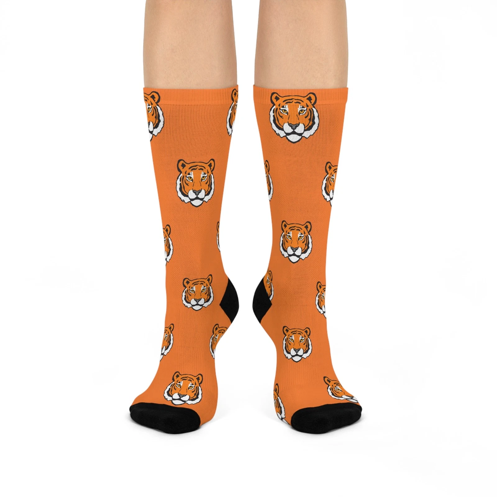 Tiger Face Socks, Animal Print Crew Socks, Novelty Tiger Socks