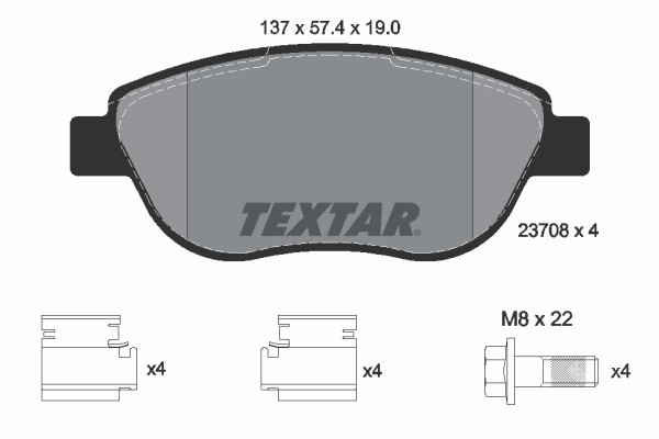 2370803 Textar brake pad set, disc brake for Citroën, Citroën (DF-PSA)