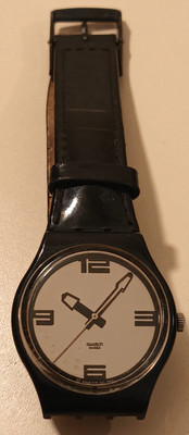 Swatch Gent Varnishing Act Watch 2002 GB212 Black Patent Leather Strap Mens Gift