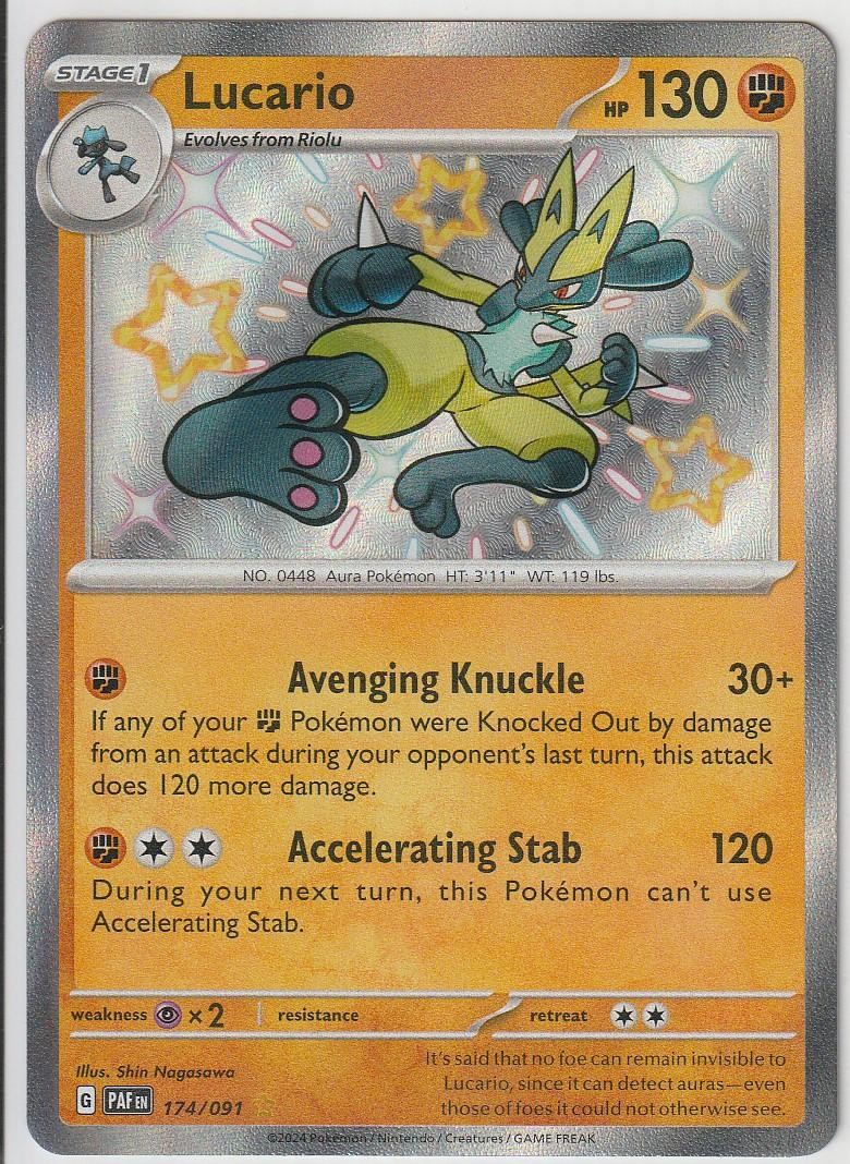 Lucario 174/091 Shiny Rare Paldean Fates Pokemon Holo Near Mint