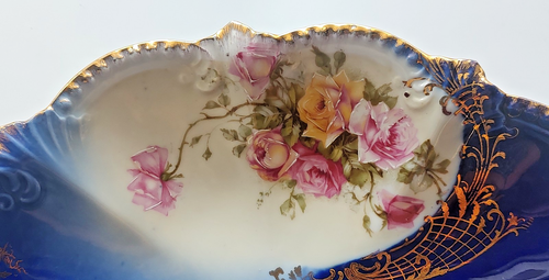 Antique Royal Bavarian Porcelain Handle Dish w/ Enamel Flowers & Gold Gilt - Picture 8 of 21