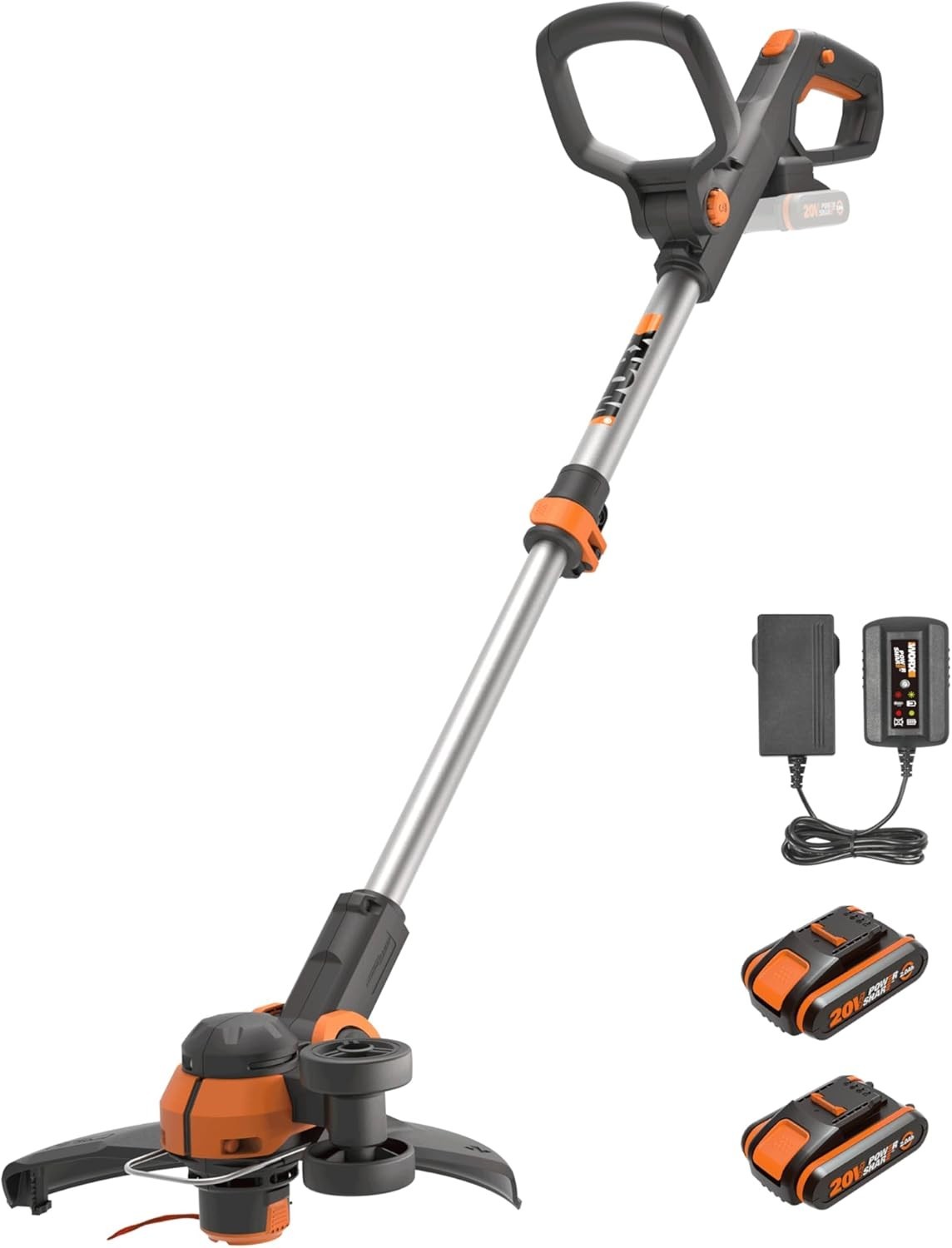 WORX WG163E 20V Cordless Grass Trimmer Strimmer Edger 2 Batteries Charger