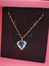 Blue Crystal Heart Pendant Necklace romantic plating in Gift Box