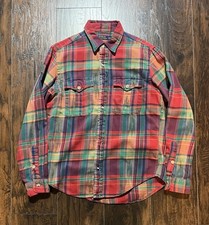 Polo Ralph Lauren Button Up Shirt Mens Medium Western Red Flannel button Flaw 