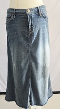 Mother Straight A Skirt Women s 26 Love Blue Denim Midi Frayed Hem Raw Edge