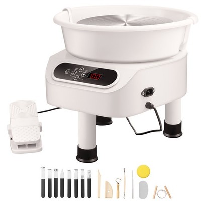 Pottery Wheel 10in Ceramic Wheel Foot Pedal Touch Screen 350W 3 Legs White