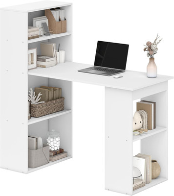 120 cm Computertisch Holz PC Laptoptisch weiß | 6-stufige Aufbewahrung Bücherregale, H