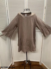 HLT599 Mocha Small NWT Match Point Linen Shirt Blouse Top Tier NEW Ruffle Brown