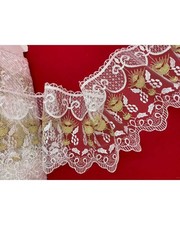 Passamaneria Pizzo Sacro Chiesa Tulle Bianco Ricamato Calice Oro Lurex Spiga Alt