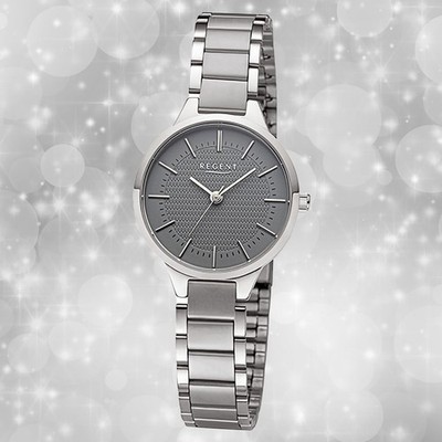 Armbanduhr Metall silber grau Damen Uhr Analog Regent Metallarmband URF1501