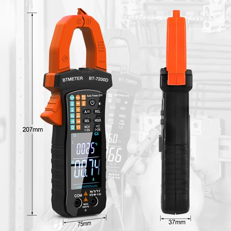 BTMETR TRMS AC/DC Zangenmultimeter Auto 60A/400A Stromzange 600V NCV Amperemeter - Bild 3 von 4