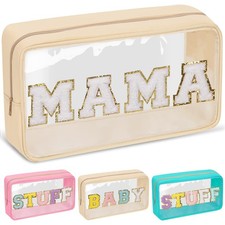 Chenille Letter Clear Makeup Bags Mama Pouch, Preppy Patch Makeup Bag with Zi...