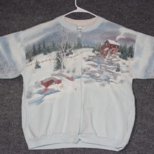 Artisans Sunschein Designs XL Winter Snow Mill Cardigan Sweatshirt Womens