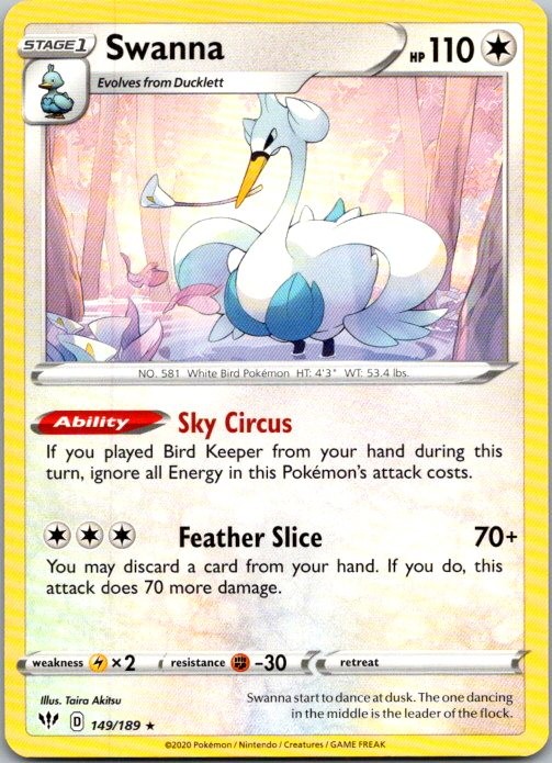 Swanna Rare SWSH03: Darkness Ablaze 149/189 NM