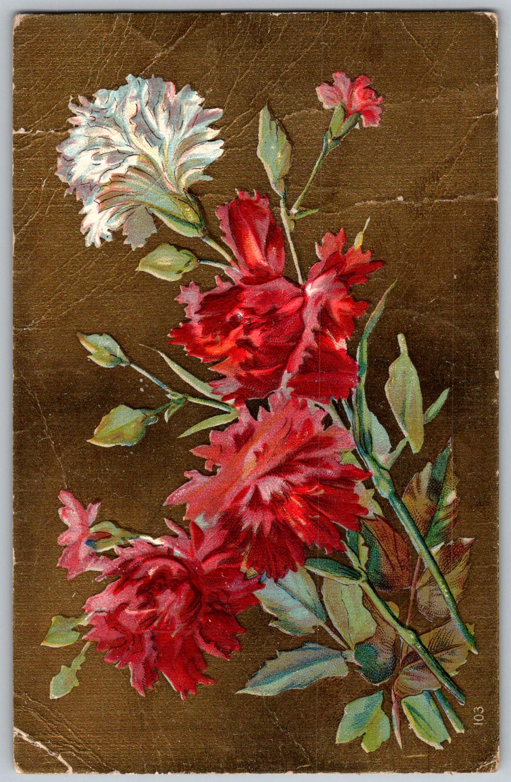 Antique Postcard Red Carnation Bouquet 1910s