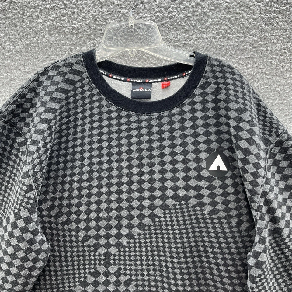 Sudadera De Colección Airwalk Para Hombres 3XL Negra Gris Geo Cuadros Grunge Patinador Pullover Foto 2 de 4