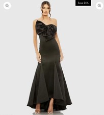Ieena Mac Duggal Black Bow Strapless Satin Mermaid Gown Size 14 $398