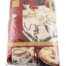 Lenox Holiday Nouveau Tablecloth 60x120 Oblong Ivory Holly Plaid Christmas LN