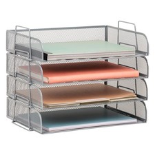 Stackable Tray, Desktop Organizer, File Storage, Office, Metal Mesh, 4 Pcs., ...