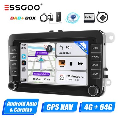DAB+ Carplay Android 14 4+64GB Autoradio GPS SAT Nav Für VW GOLF 5 6 Touran EOS