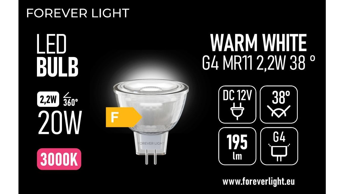 5907504519777   arówka LED G4 MR11 38 2,2  195  3000  12  szklana klasa F