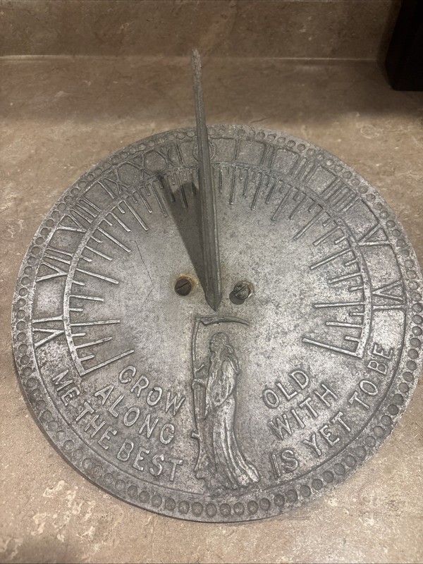 Vintage- 11"  Brass Sun Dial By Flora And Fauna Father Time GROW OLD WITH ME