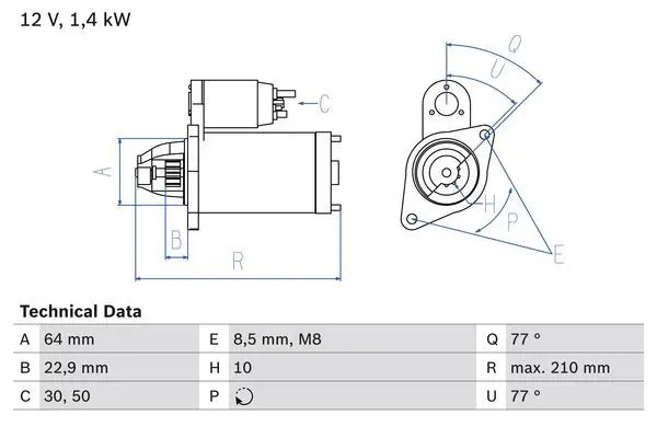 Motorino di avviamento Senso rotazione orario autosupportato 0 986 025 080 BOSCH