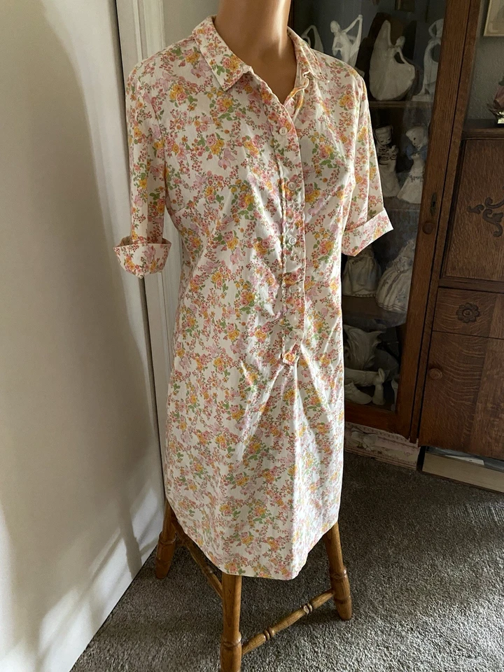 ВИНТАЖНЫЙ 60-Х JEANIE НА СИНИЙ BELL ЦВЕТОЧНЫЙ ХЛОПОК СМЕСЬ SHIFT РУБАШКА ПЛАТЬЕ SZ ~ 13/14 ~ L - Изображение 3 из 4